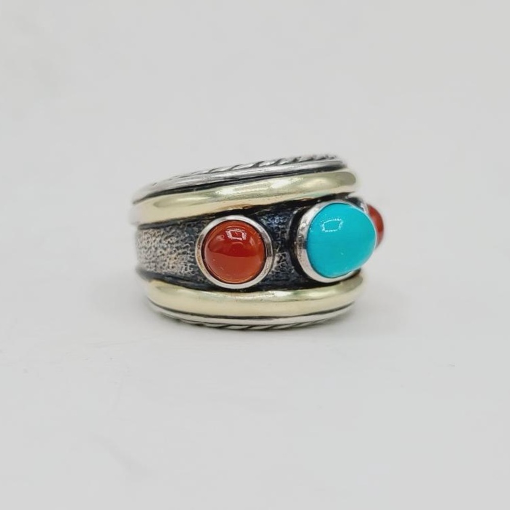 David Yurman Renaissance Ring With Turquoise Carnelian And Gold - Picture 3 of 12